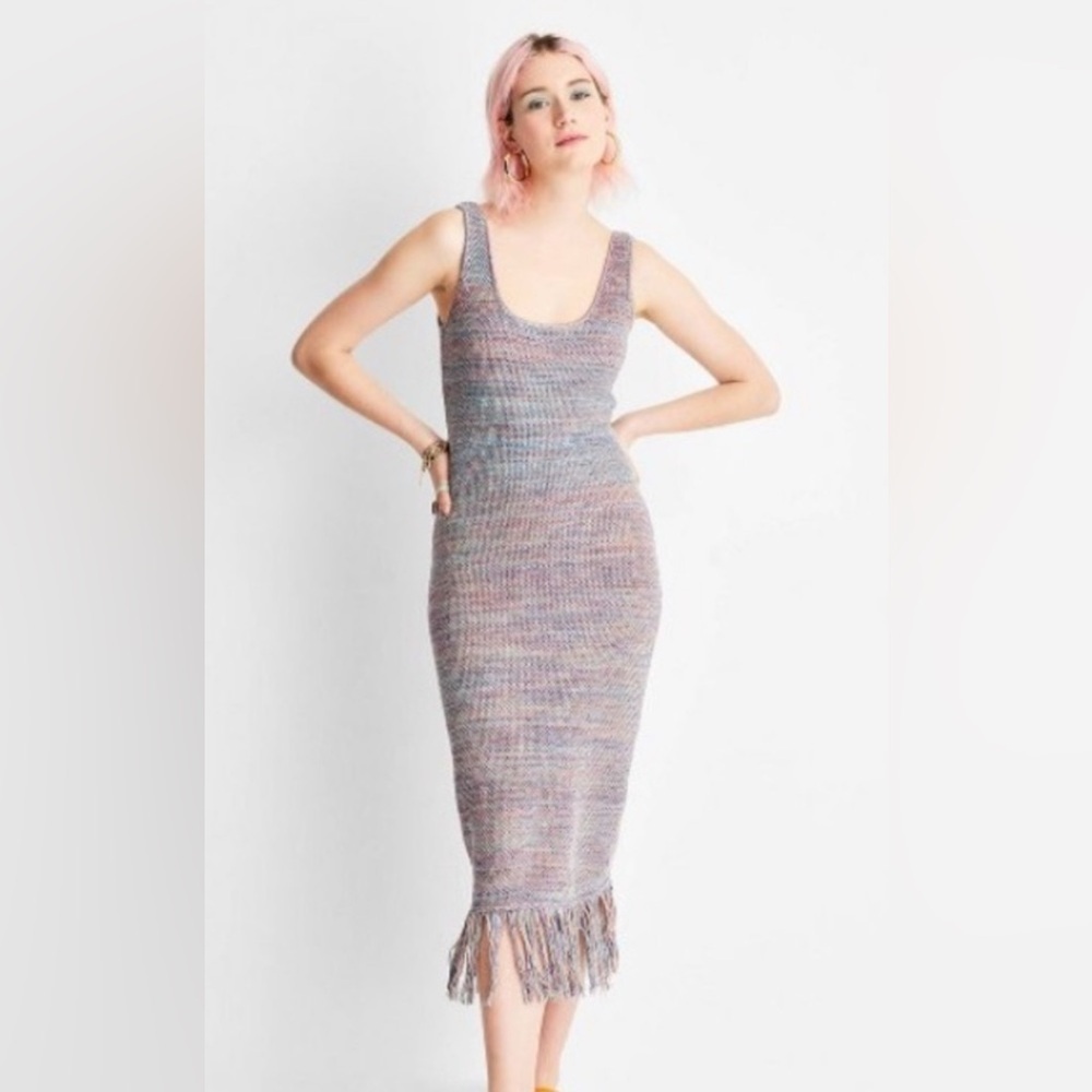 Future Collective Multicolor Maxi Dress knitt Boho W fringes Sz XS